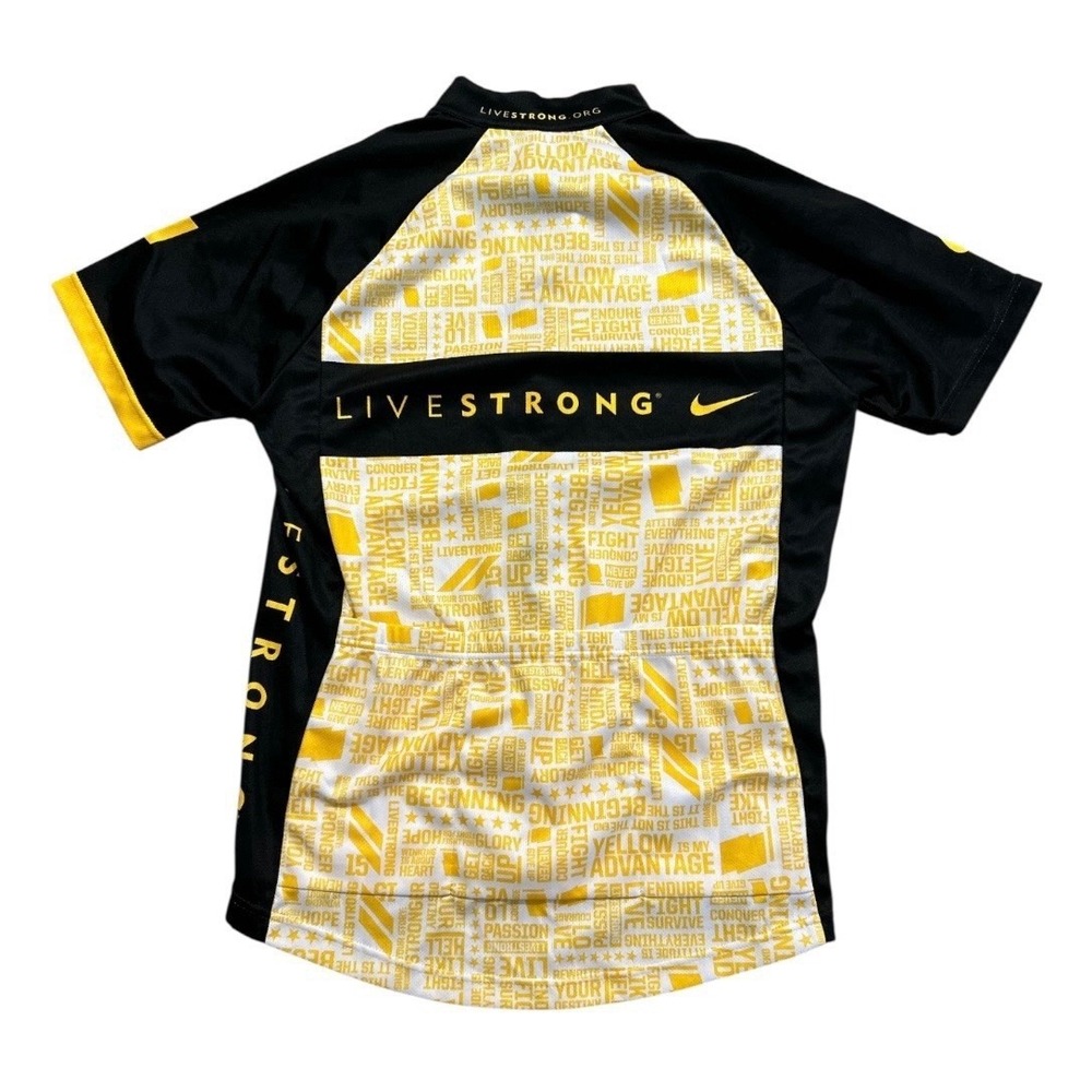 Nike Livestrong Cycling Jersey Mens S Black Yellow Short Sleeve Full Zip Bike - Picture 2 of 5